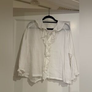 Doen White Ruffle-Trim Lightweight Women's Top